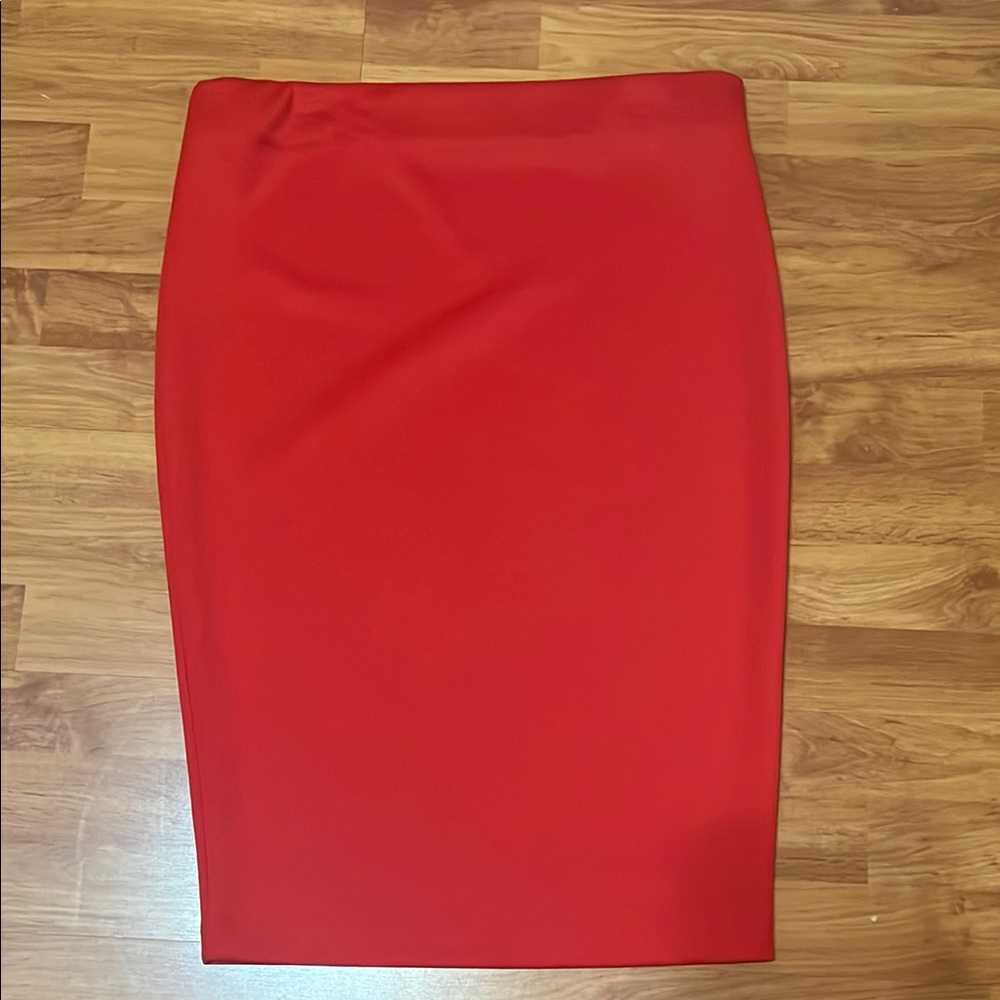 Vibrant Red Knee-Length Pencil Skirt for Work